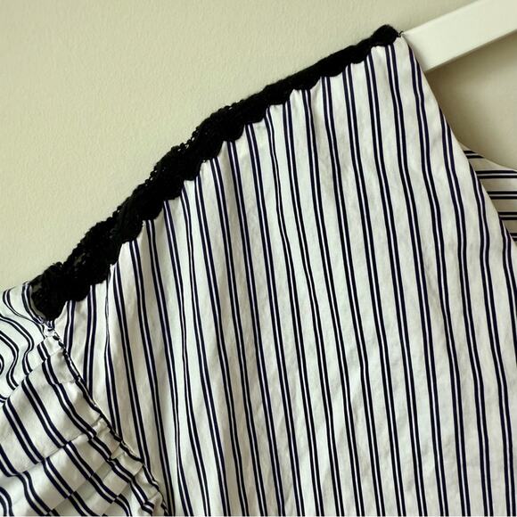 Sandro | Blue and White Stripe Flutter Sleeve Top Size 3 (L) - Picture 5 of 8